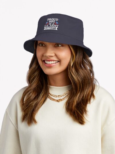 Proud Wife Us Military Veteran - Veteran Wife Bucket Hat Official Military Merch