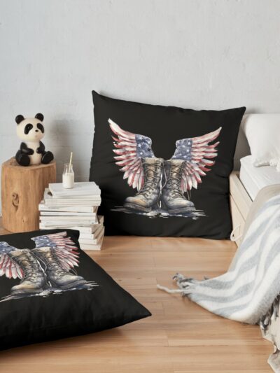 Ptsd Awareness - American Flag Military Support America Throw Pillow Official Military Merch