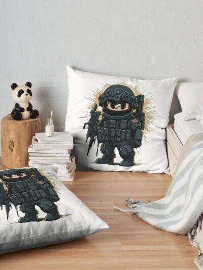 Soldier Cartoon Throw Pillow Official Military Merch