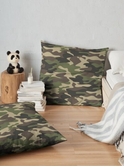 Military Green Camo Camouflage Print Throw Pillow Official Military Merch