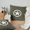 Vintage White Military Star & Green Background Throw Pillow Official Military Merch