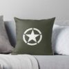 Vintage White Military Star & Green Background Throw Pillow Official Military Merch