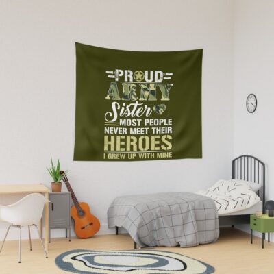 Military  Veteran Proud Us Military Sister Shirt Military Pride Tapestry Official Military Merch